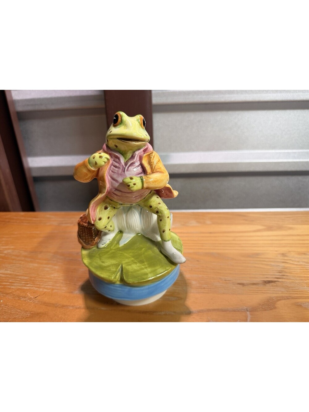 VTG Mr. Jeremy Fisher w/ Fishing Pole - Music Box - Beatrix Potter Schmid Co